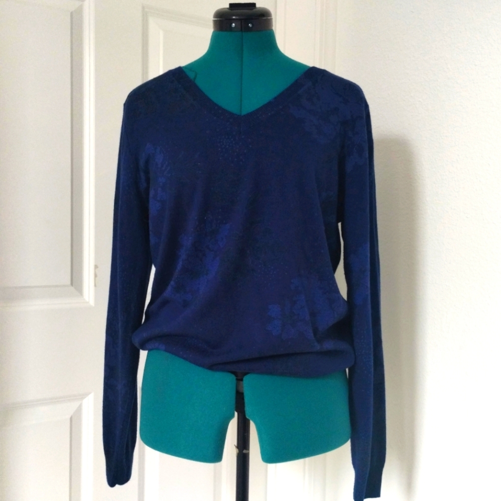 NWOT The Softest, Bluest Sweater Known To Man, M, Floral, Cashmere blend